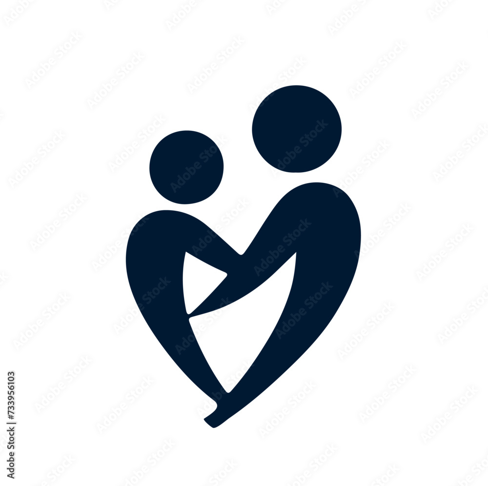 Family logo concept. Mother with baby under protect, shelter Family logo concept. Mother with baby under protect, shelter