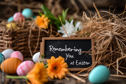 Easter Remembrance with Decorative Eggs and Fresh Flowers