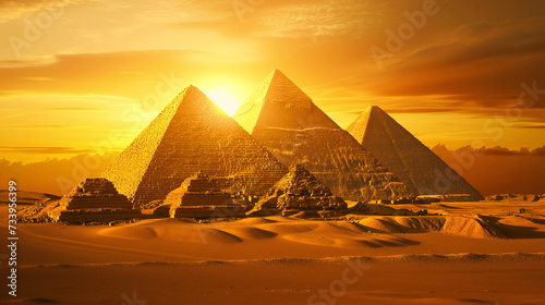 Ancient Pyramids of Giza at Sunset