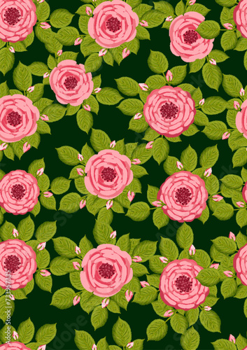 Seamless pattern with blooming roses. Vector floral illustration for postcard, poster, fabric, wrapping paper, decor etc. Flowers for spring and summer holidays. © Irina Anashkevich