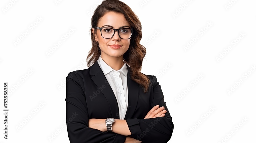 Caucasian successful confident young businesswoman ceo boss bank employee worker manager with arms crossed in formal wear isolated in white background Caucasian successful confident young businesswoman ceo boss bank employee worker manager with arms crossed in formal wear isolated in white background