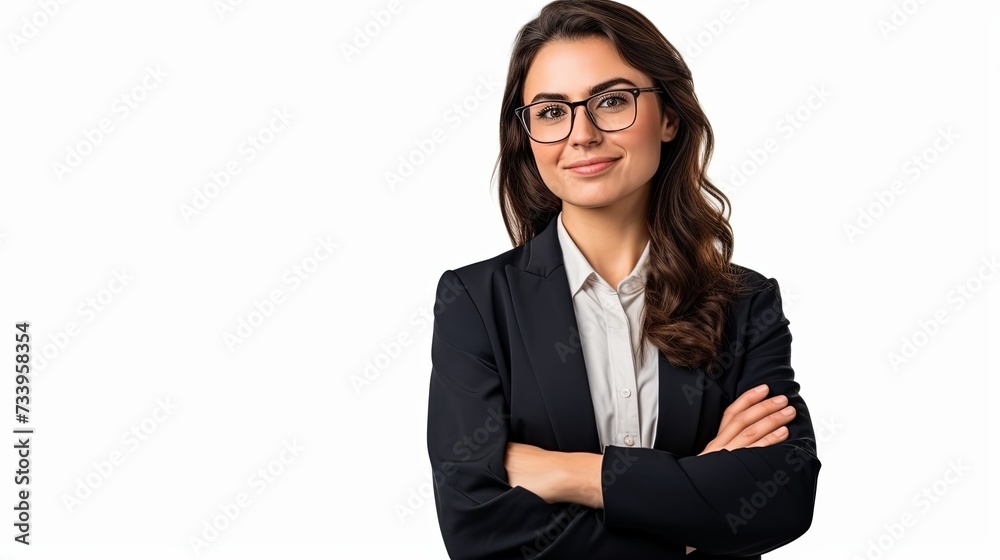 Caucasian successful confident young businesswoman ceo boss bank employee worker manager with arms crossed in formal wear isolated in white background Caucasian successful confident young businesswoman ceo boss bank employee worker manager with arms crossed in formal wear isolated in white background