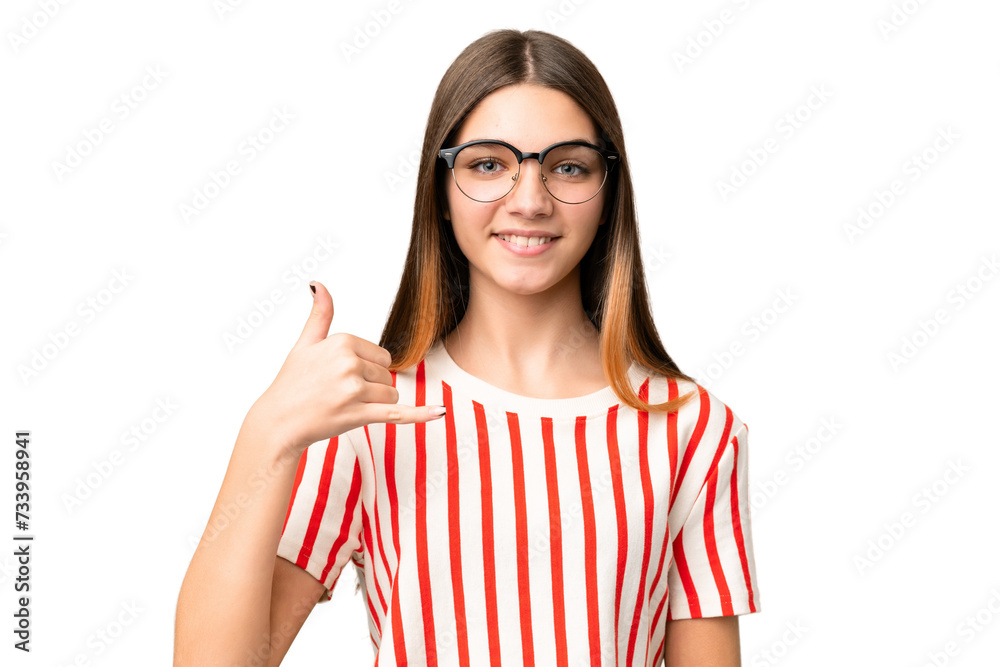 Teenager girl over isolated chroma key background With glasses and doing phone gesture Teenager girl over isolated chroma key background With glasses and doing phone gesture