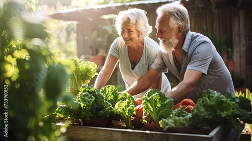 Wallpaper Mural Senior adult couple picking vegetable from backyard garden Torontodigital.ca