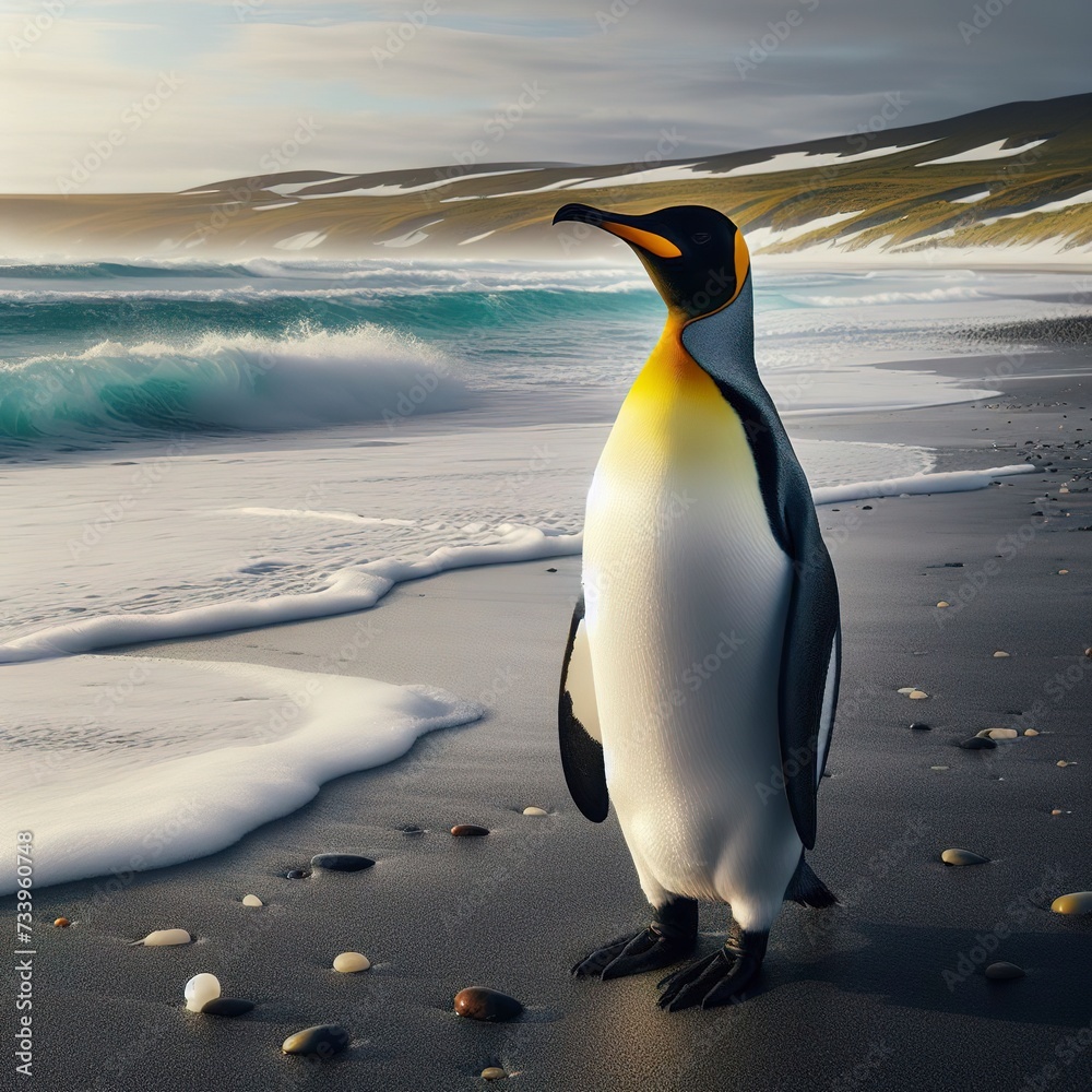 Fototapeta premium King Penguin on the beach at Volunteer Point - Falkland Islands