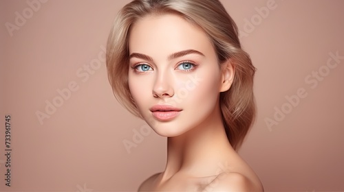 Beautiful Young Woman with Clean Fresh Skin look away .Girl beauty face care. Facial treatment . Cosmetology , beauty and spa