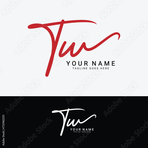 T, W, TW Initial letter logo. Alphabet TW Handwritten Signature logo