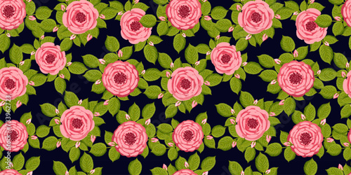 Seamless pattern with blooming roses. Vector floral illustration for postcard  poster  fabric  wrapping paper  decor etc. Flowers for spring and summer holidays.
