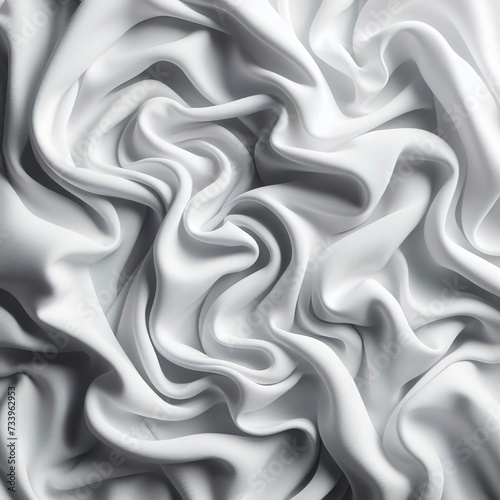 white crumpled fabric texture background. Silk curtain with fold waves for design