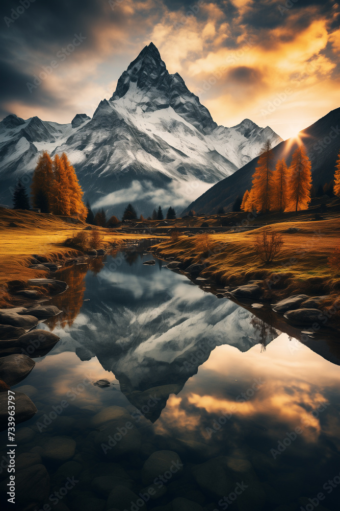beautiful autumn landscape with a  mountain lake