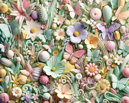 Paper Garden Fantasy: An Artful Array of Pastel Flora and Fauna © pickbiz