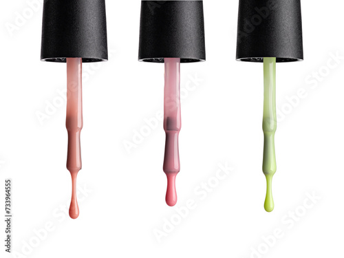 Set of three nail polish or uv gel brushes with drops photo