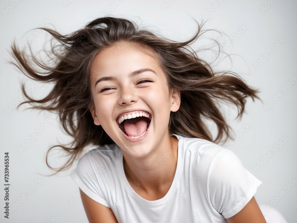 A young girl with messy hair 