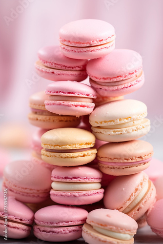 Tasty french macaroons background. Mother's day, independence woman's day. Sweets and desserts.