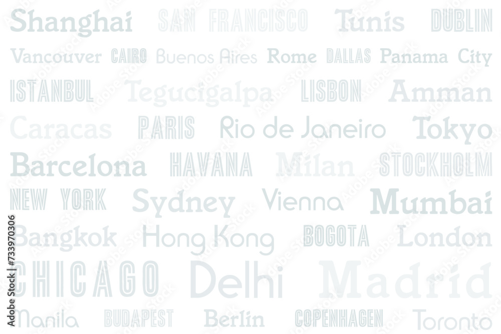 Travel destination grey city names text design