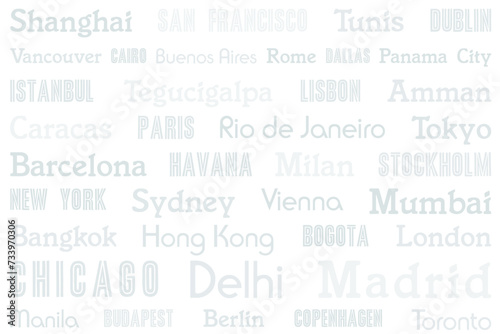 Travel destination grey city names text design