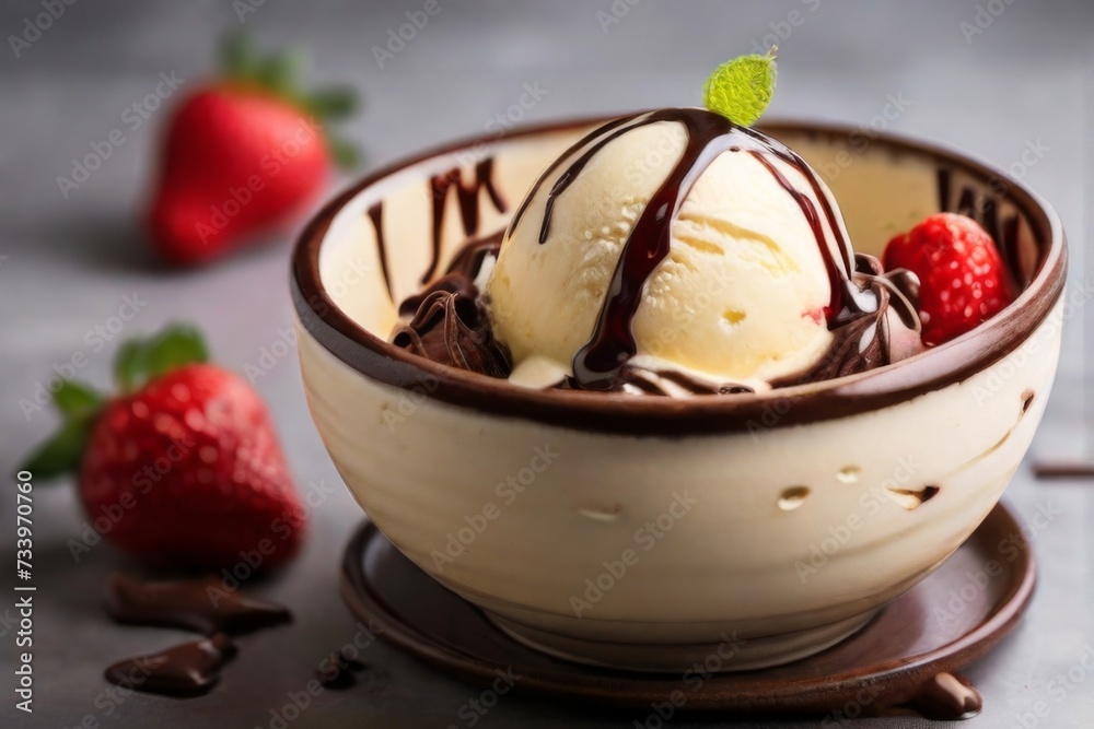 Classic scoop of vanilla ice cream in a ceramic bowl Classic scoop of vanilla ice cream in a ceramic bowl