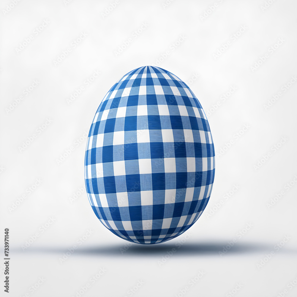 Ovo de páscoa com estampa xadrez azul, isolado em fundo branco. Ovo de chocolate xadrez.
