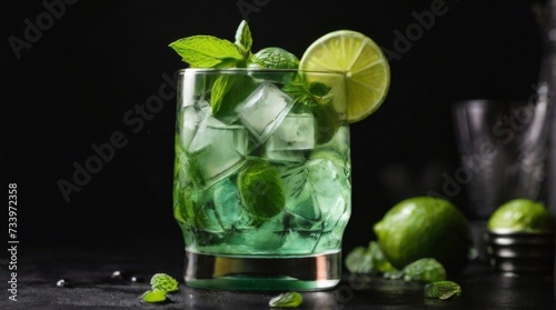 Mojito with ice on a black background