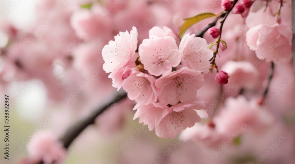 Fototapeta premium Sakura petals gently falling from the branches of a cherry blossom tree