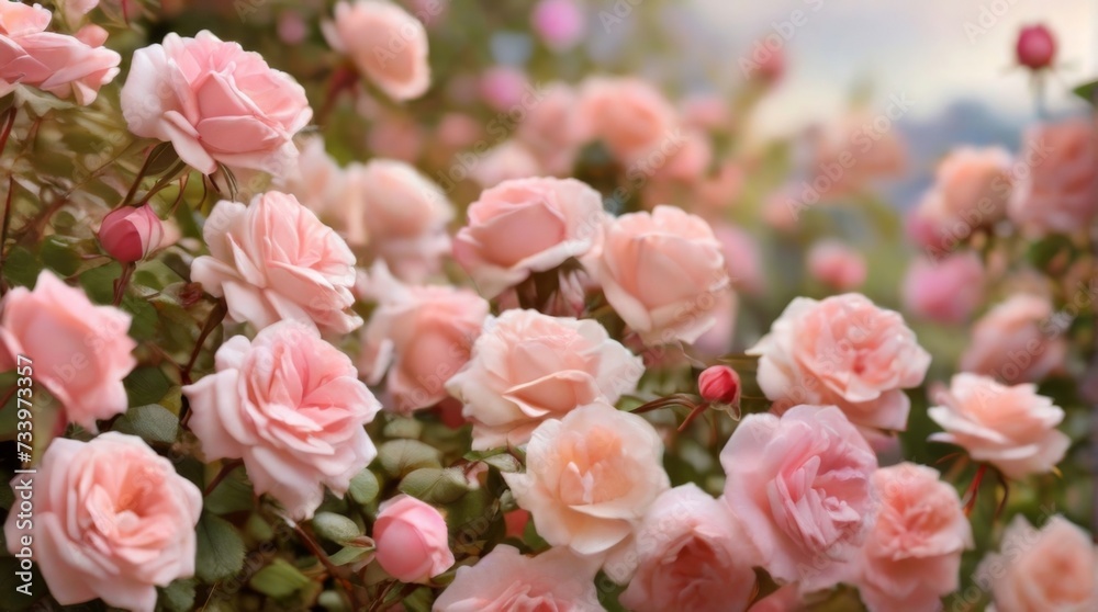 Sprawling rose bush covered in a profusion of blossoms, each one a masterpiece of nature Sprawling rose bush covered in a profusion of blossoms, each one a masterpiece of nature