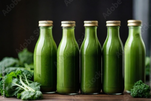 Glass bottles filled with cold-pressed green juice