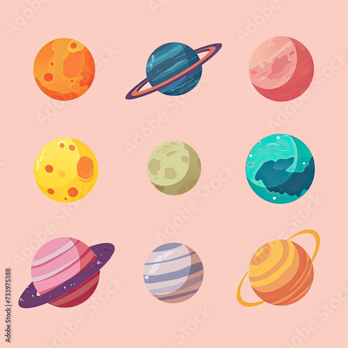 Flat Illustration of Various Planets