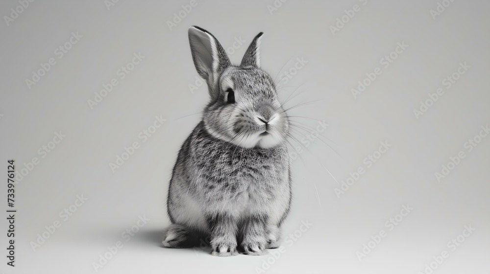 Obraz premium Monochrome portrait of a cute furry rabbit sitting. perfect for easter greeting cards. high-quality studio photography. AI