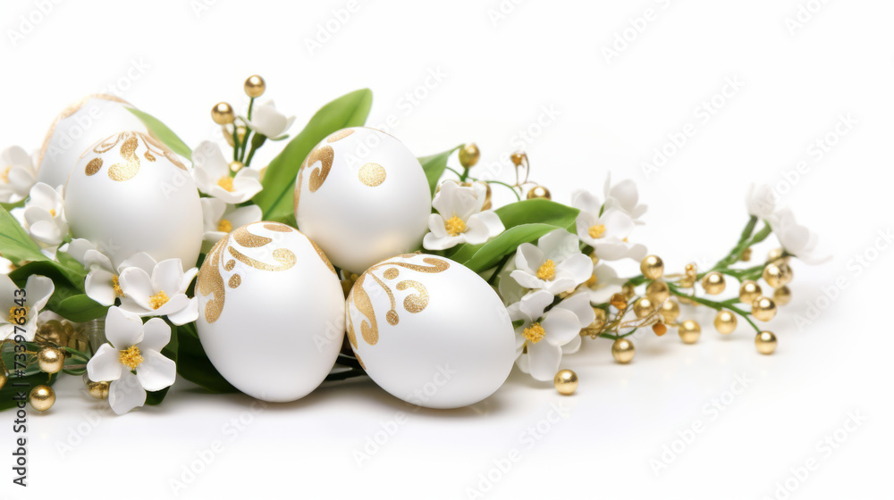 Classical Easter background with eggs and flowers