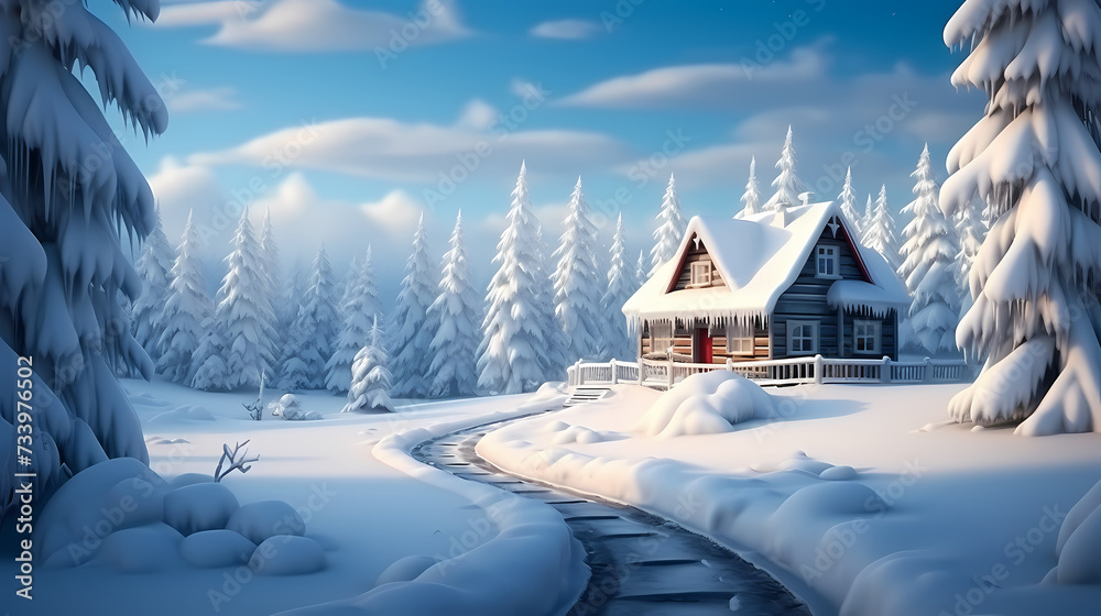 Fototapeta premium The white snow is falling in winter, entering the world of ice and snow