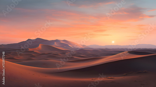 Desert sand dunes at sunset. 3d render illustration.
