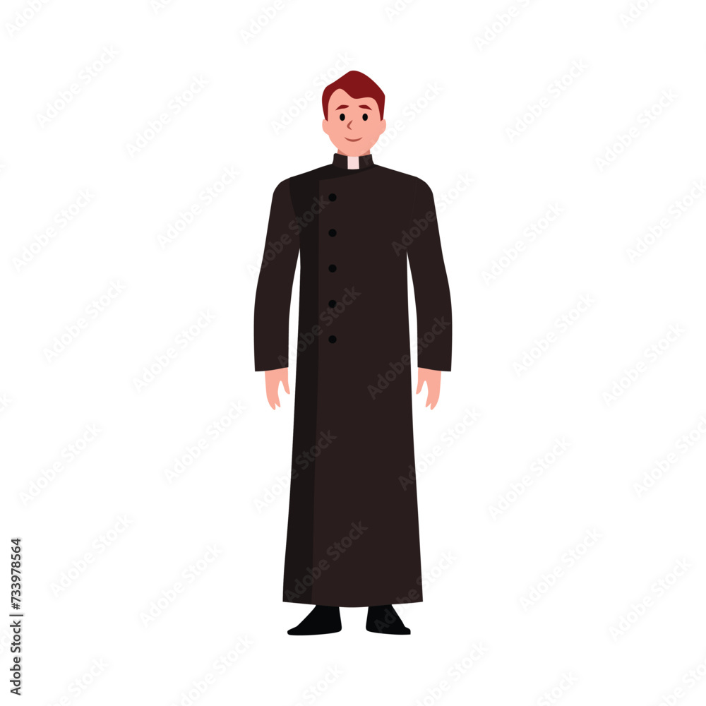 Catholic priest, cartoon style vector illustration isolated on white