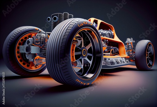 3D Illustration. Displacement plot isometric view of a race car suspension upright with scale. Generative AI photo