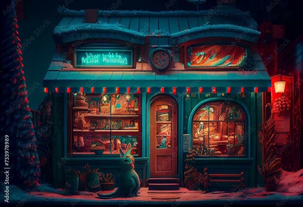 Whimsical Pet Shop with Fantastical Creatures & Ultra-Detailed Statues for Epic Architecture & Holiday Fun: A Color-Coded Christmas Wonderland! , Generative ai