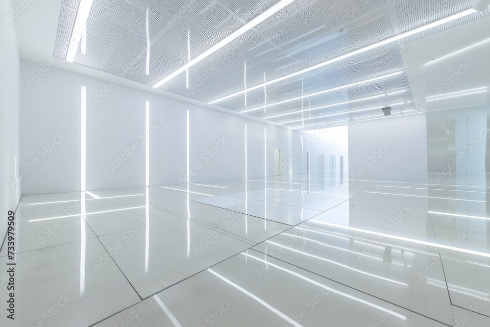 A white room with lights. A white room with lights.