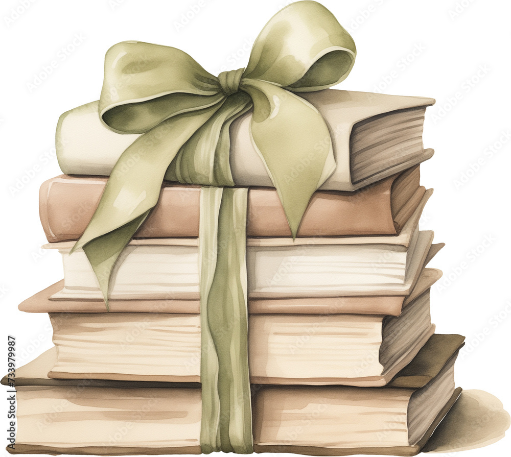 custom made wallpaper toronto digitalStack of books with a green ribbon. Generative AI.