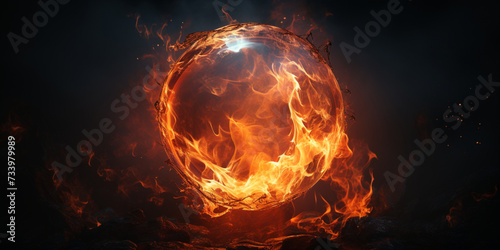 Illustration of a blazing fireball in a pitchblack backdrop,Flaming Orb in Dark Void: Illustration,Infernal Sphere: Illustration of Intense Fire 