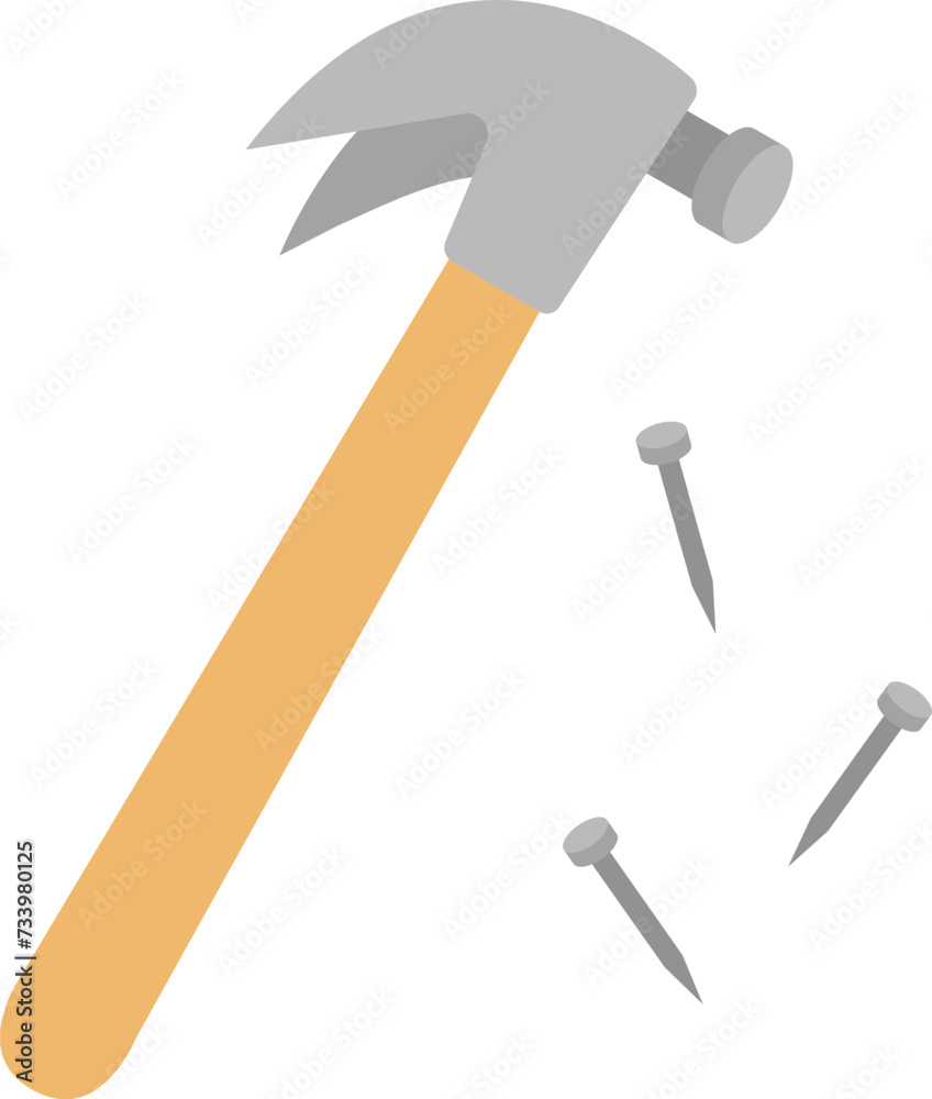 Hammer and nails isolated in white background. Tools for carpentry services Hammer and nails isolated in white background. Tools for carpentry services