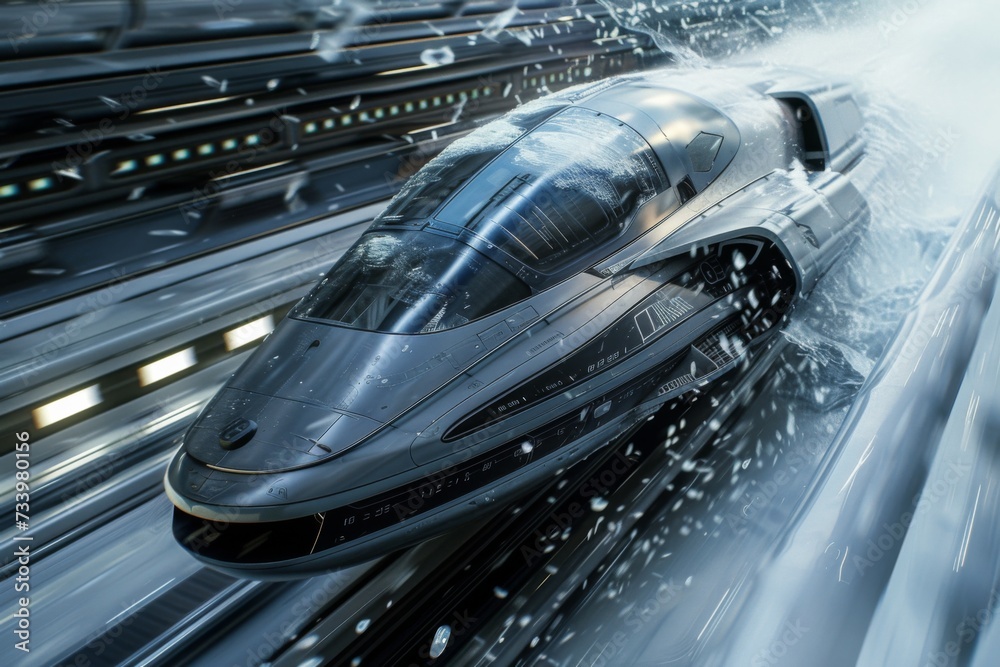 Fototapeta premium A futuristic train in flight.