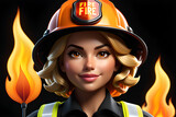 emoji of a female firefighter centered vibrantly against a pitch black background