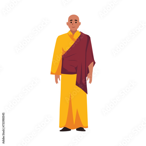 Buddhist monk, cartoon style vector illustration isolated on white background