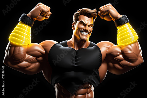 emoji of a flexing bicep centered on a pure black background in a digital render