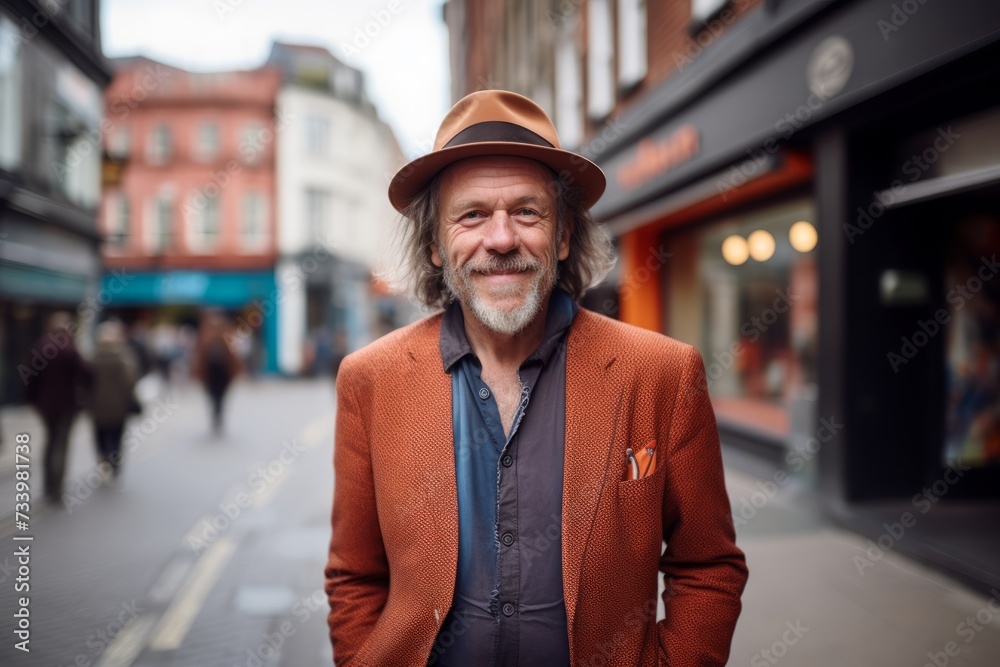 Portrait of a senior man walking in the city. Senior man wearing a hat. Portrait of a senior man walking in the city. Senior man wearing a hat.