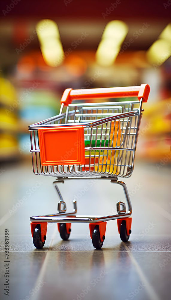 Shopping cart in the supermarket. Shallow depth of field.