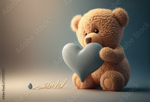 small cute teddy bear holding heart with written i ove you pastel colors pixar character style, generative AI