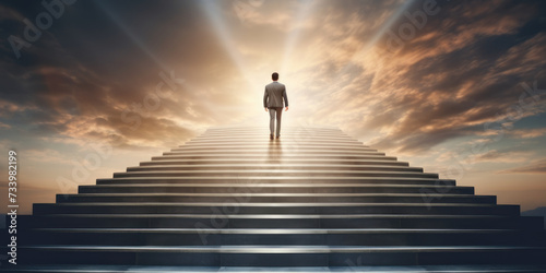 Ascending Ambition Businessman Merged with Stairs Embodying Journey to Corporate Triumph © wiparat