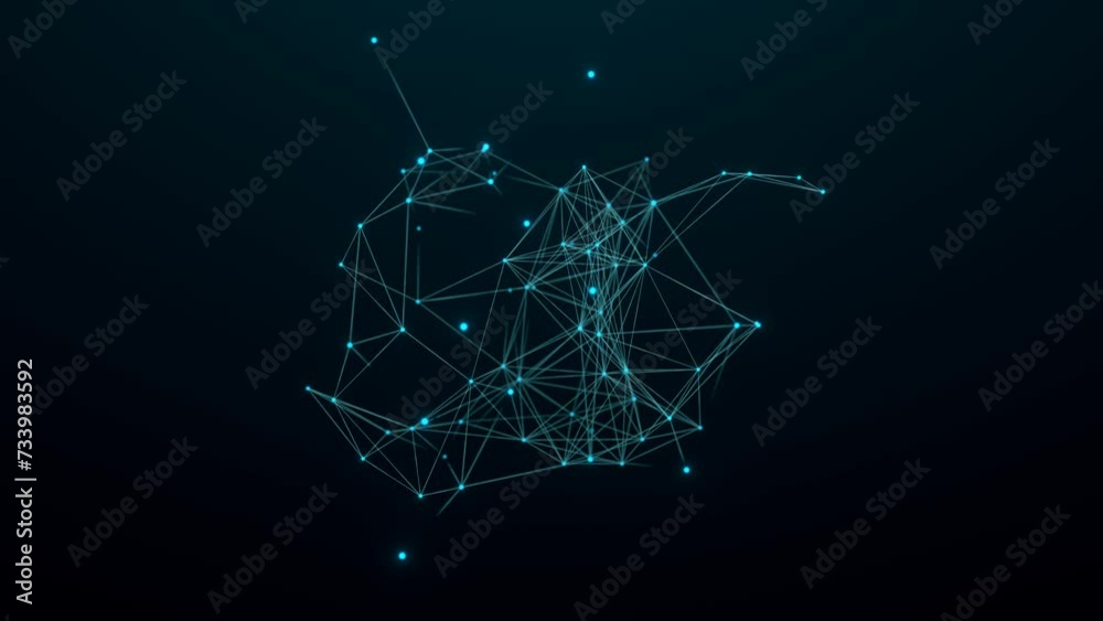 Polygon network in blue. Abstract plexus, science, connections, wire, system and digital, geometry. 