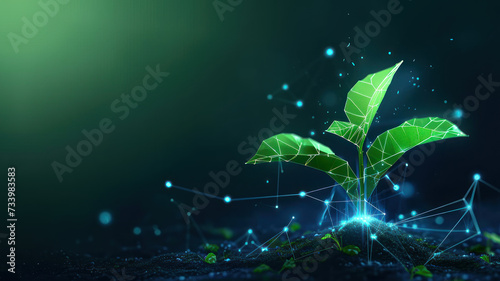 Seedling growth in a futuristic polygonal style. Green business development concept