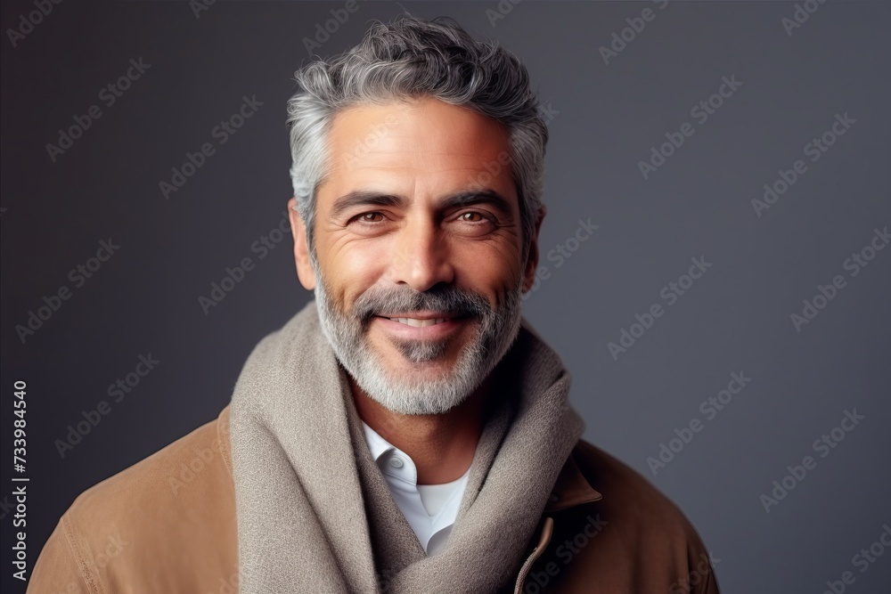Portrait of a handsome middle-aged man with grey hair. Portrait of a handsome middle-aged man with grey hair.