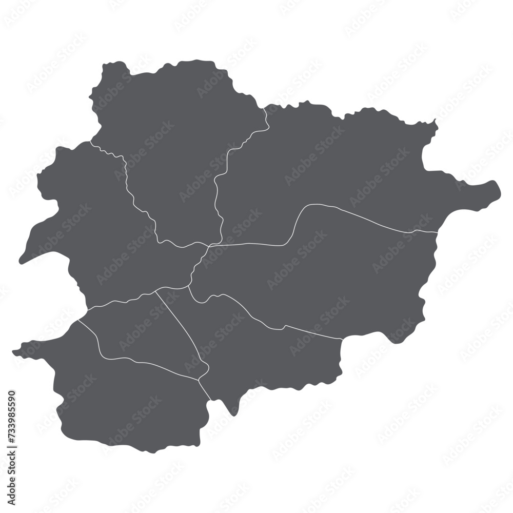 Andorra map. Map of Andorra in administrative provinces in grey color